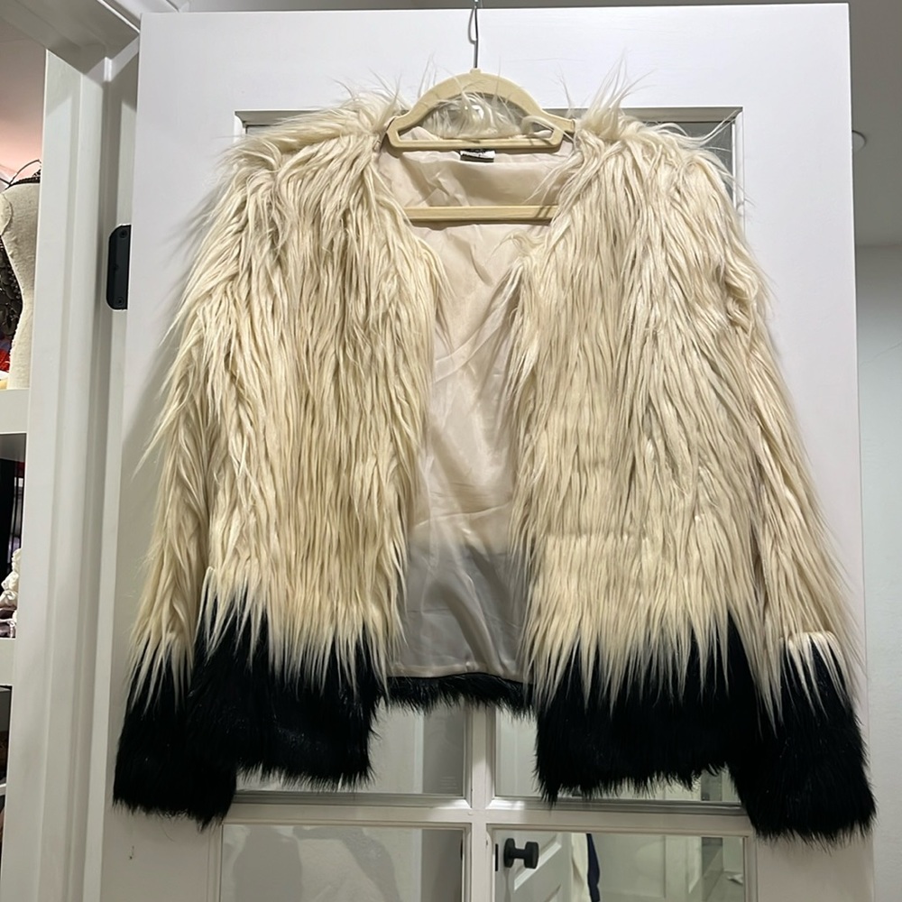 Cream and black faux fur jacket